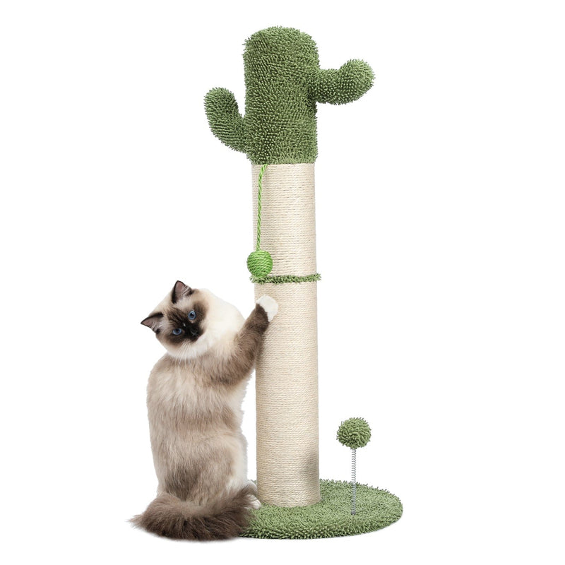 Cactus Cat Tree Cat Scratcher with Sisal Scratching Post and Interactive Dangling Ball For Indoor Cats White