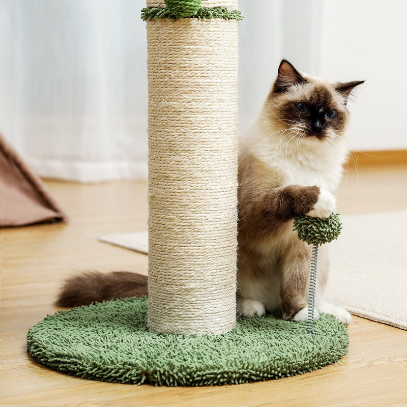 Cactus Cat Tree Cat Scratcher with Sisal Scratching Post and Interactive Dangling Ball For Indoor Cats White