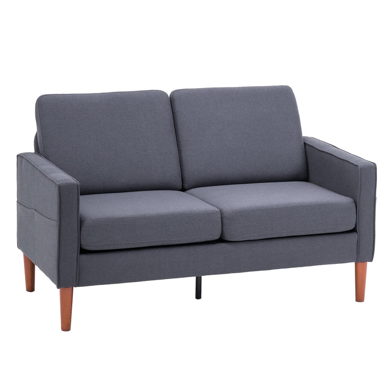 Double Seat Without Chaise Solid Wood Frame Sofa Dark Grey