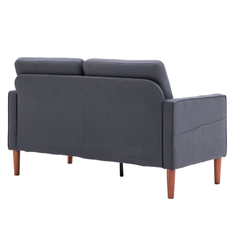 Double Seat Without Chaise Solid Wood Frame Sofa Dark Grey
