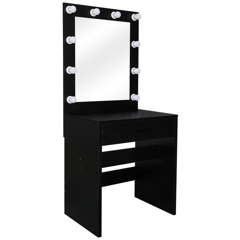 FCH Single Drawer Dresser with Light Cannon and Large Mirror Black