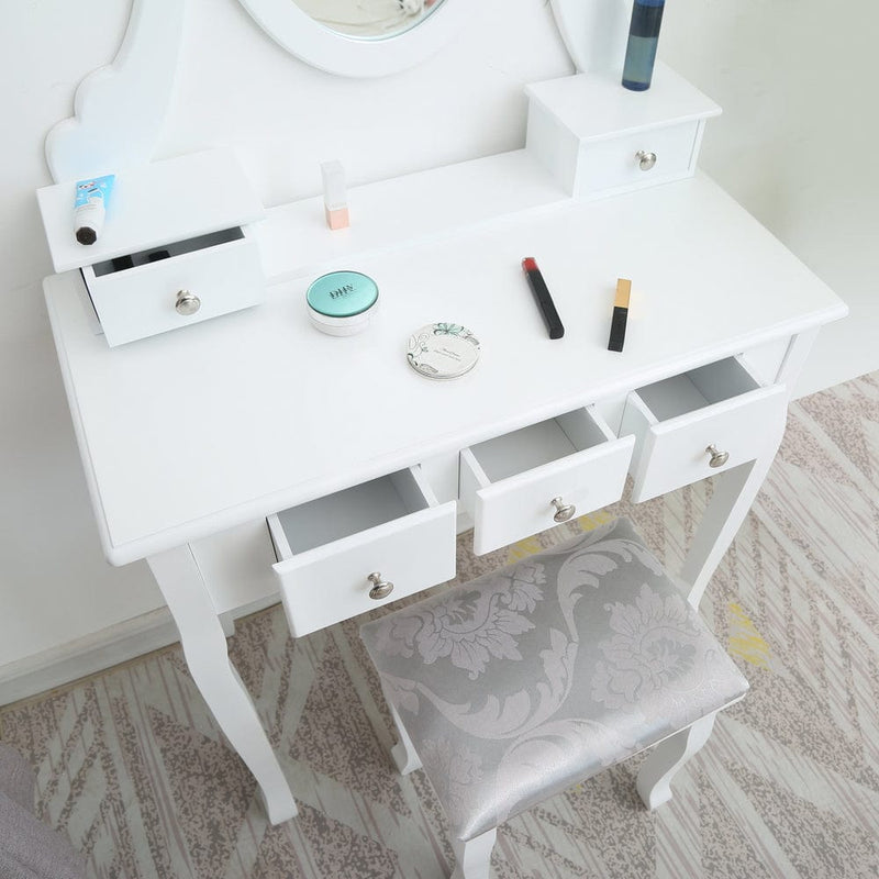 FCH Single Mirror 5 Drawer Dressing Table White
