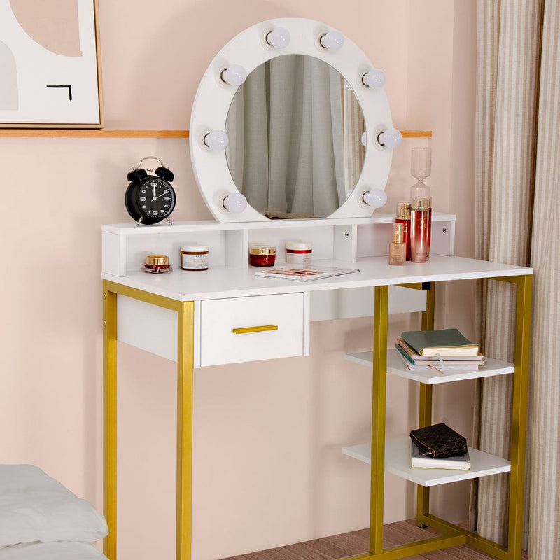 FCH Single Round Mirror Dressing Table White