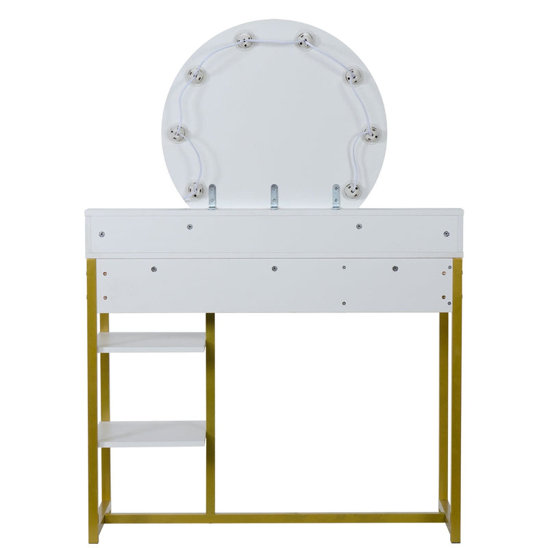 FCH Single Round Mirror Dressing Table White
