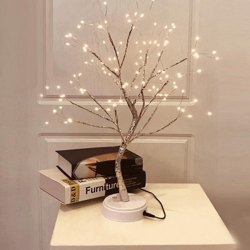 108 warm white 2pcs LED USB Fire Tree Light Copper Wire Table Lamps Night Light