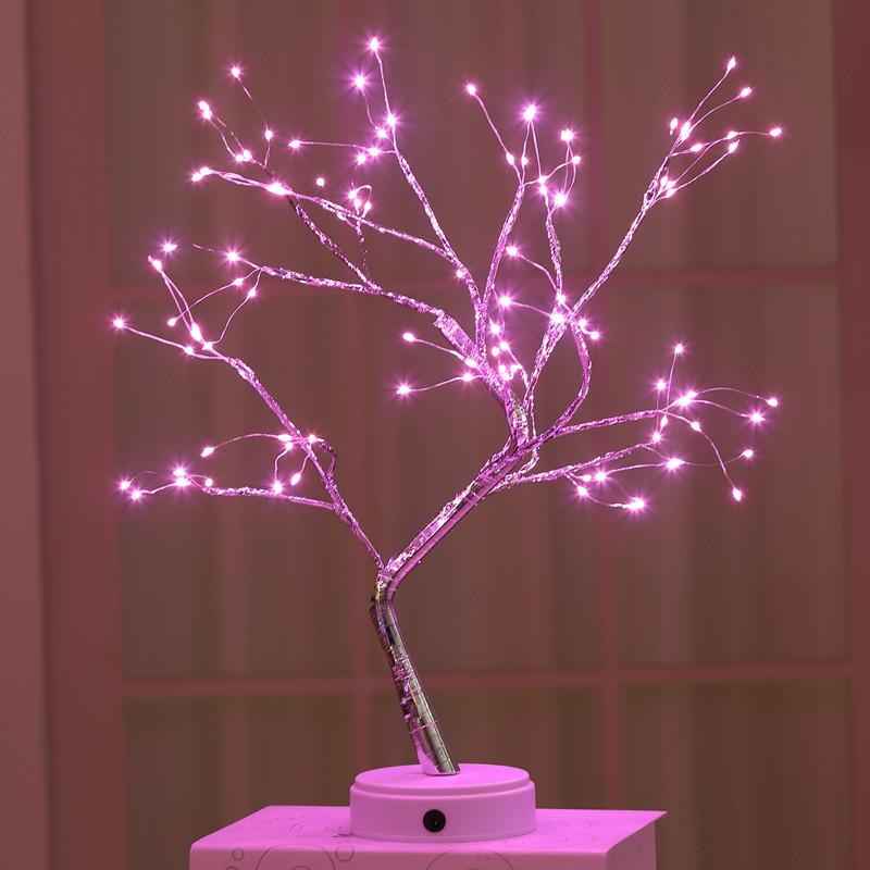 Pink 108 lights LED USB Fire Tree Light Copper Wire Table Lamps Night Light