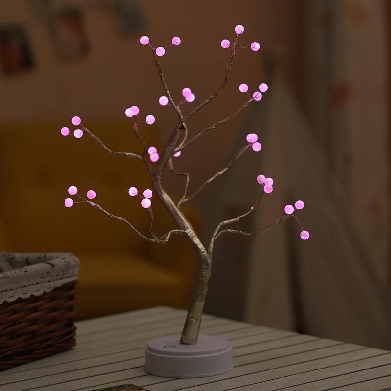 Pink 36 lights 2pcs LED USB Fire Tree Light Copper Wire Table Lamps Night Light