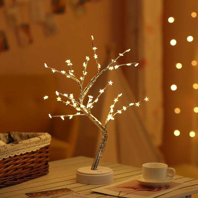 Five pointed star LED USB Fire Tree Light Copper Wire Table Lamps Night Light