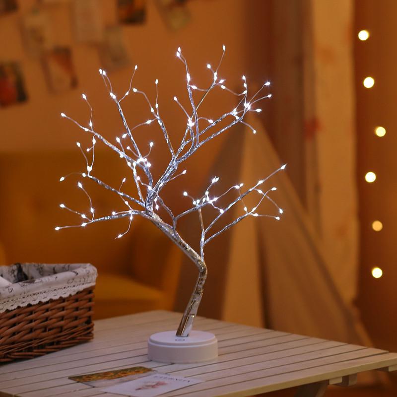 White 108 lights 2pcs LED USB Fire Tree Light Copper Wire Table Lamps Night Light