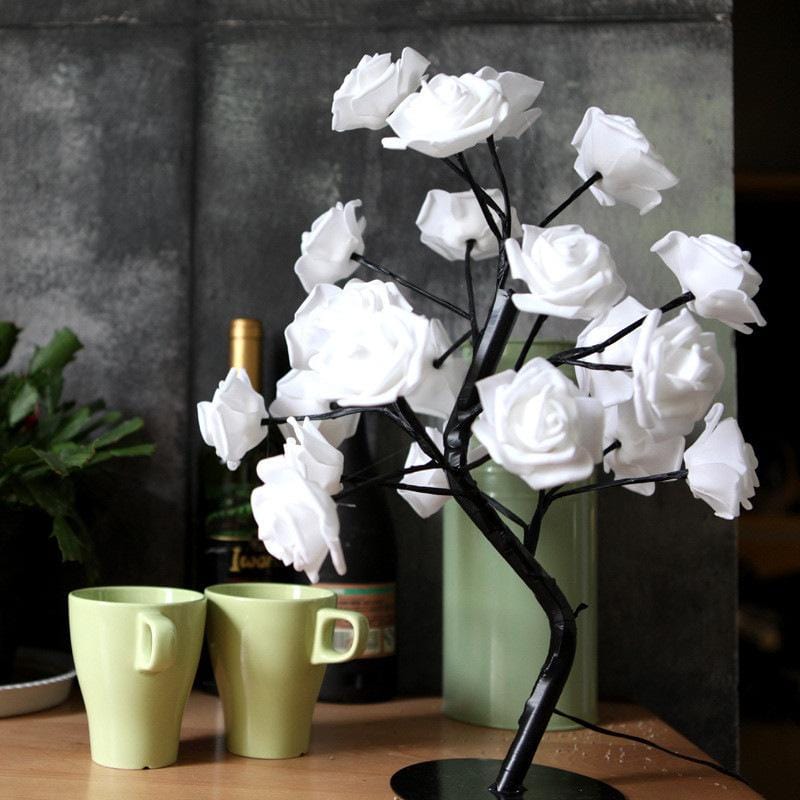White black Rose Flower Tree LED Lamp