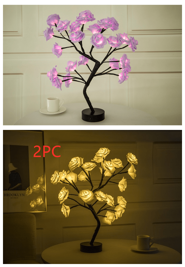 2PCBY1Purple black Rose Flower Tree LED Lamp