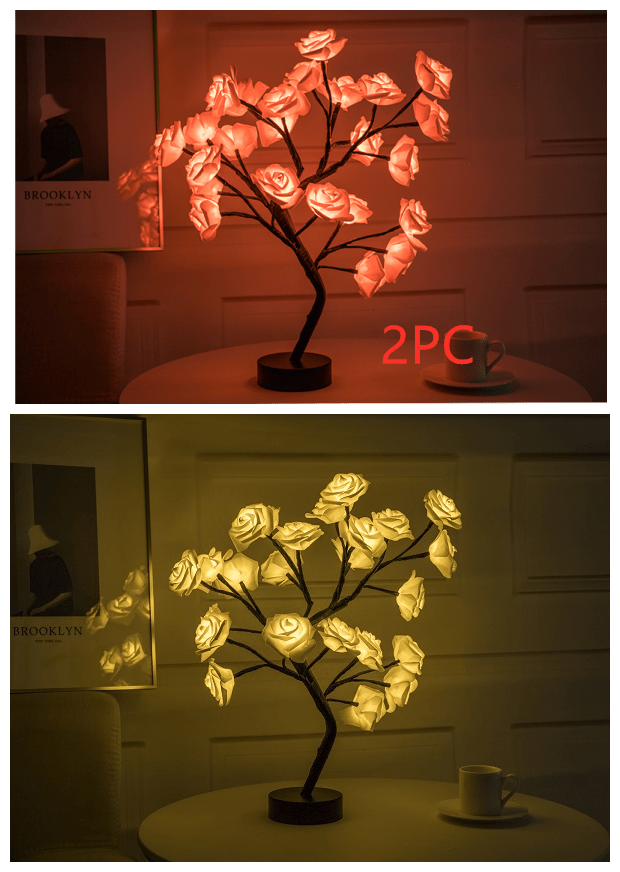 2PCPB1Black yellow Rose Flower Tree LED Lamp