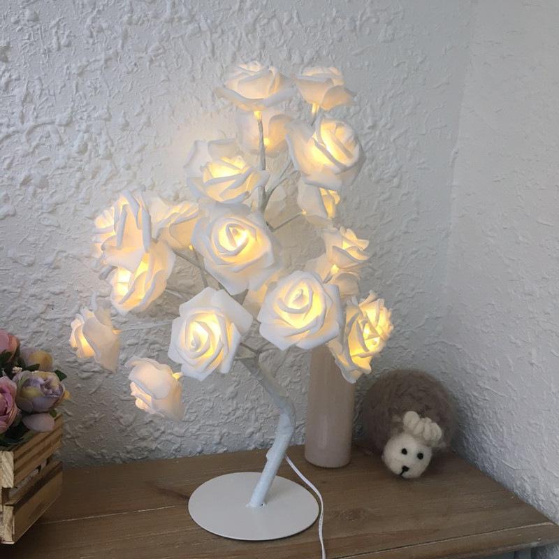 All white Rose Flower Tree LED Lamp
