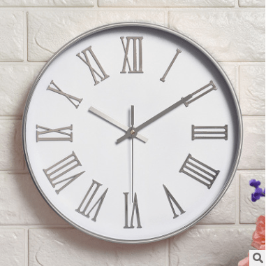 White bottom Silver Simple Round Wall Clock