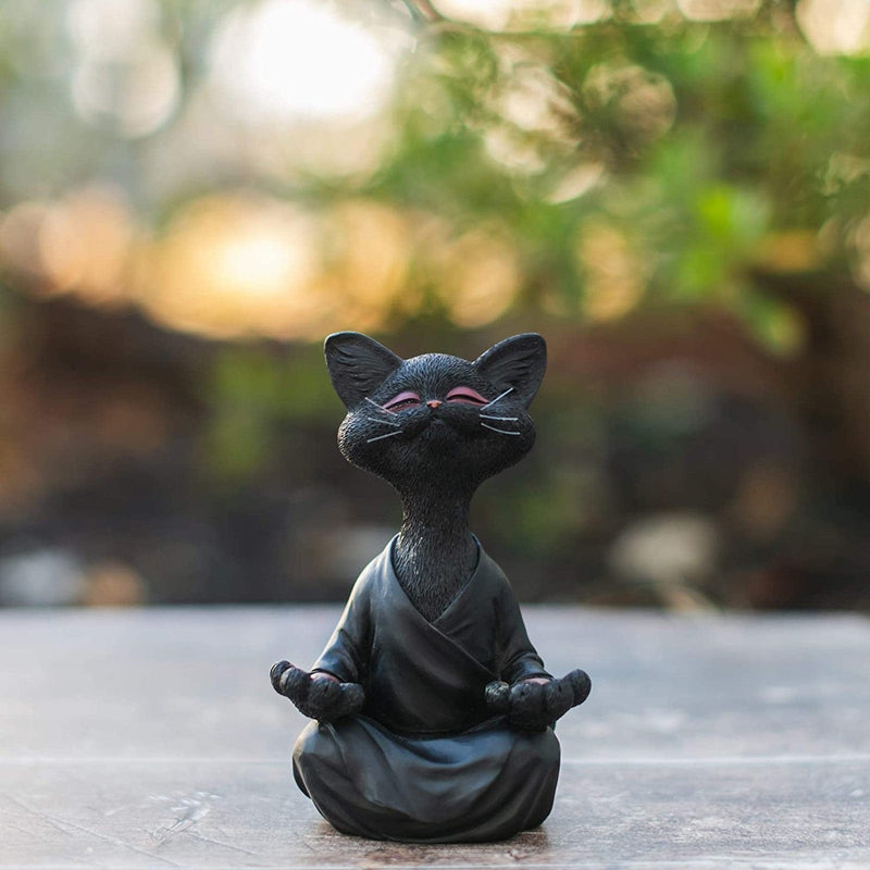 Whimsical Black Buddha Cat Figurine