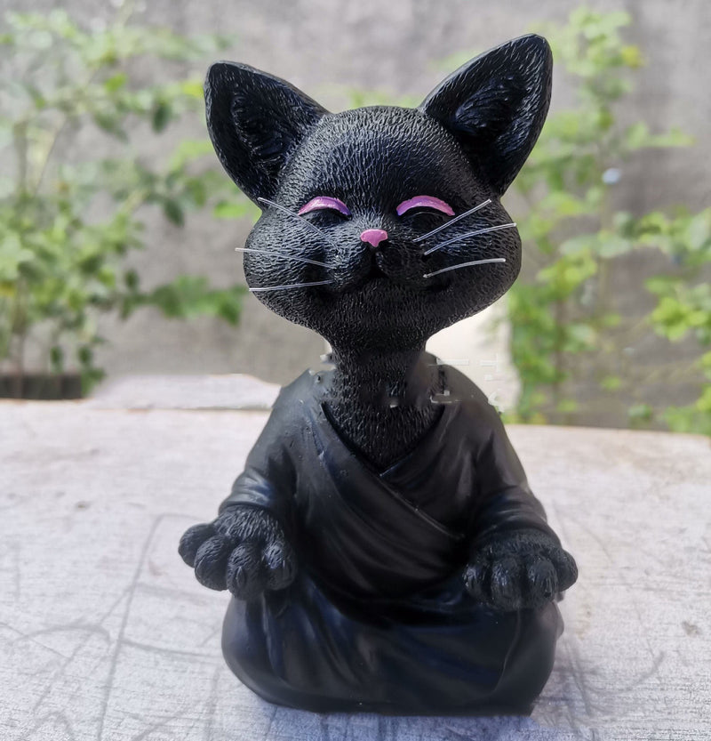 Black Whimsical Black Buddha Cat Figurine