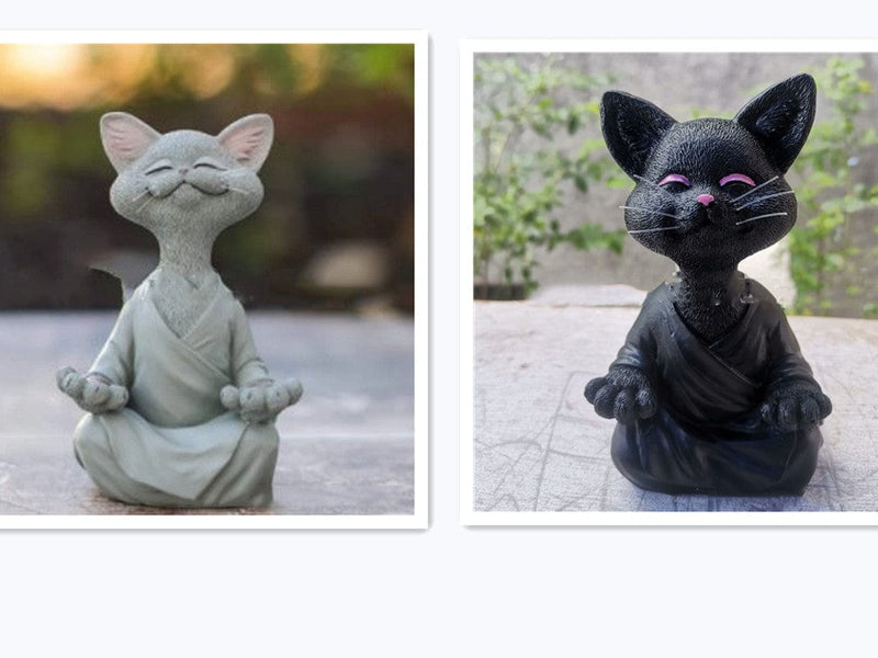 3combination Whimsical Black Buddha Cat Figurine