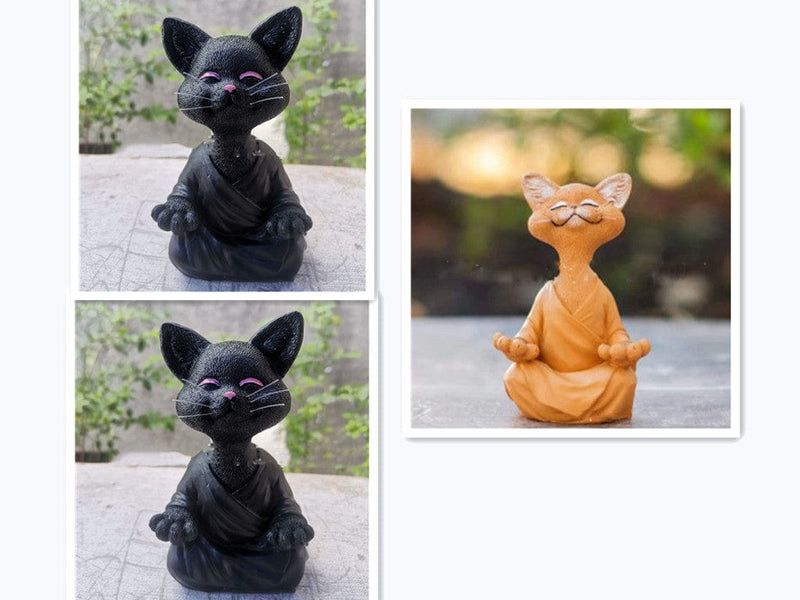 6combination Whimsical Black Buddha Cat Figurine