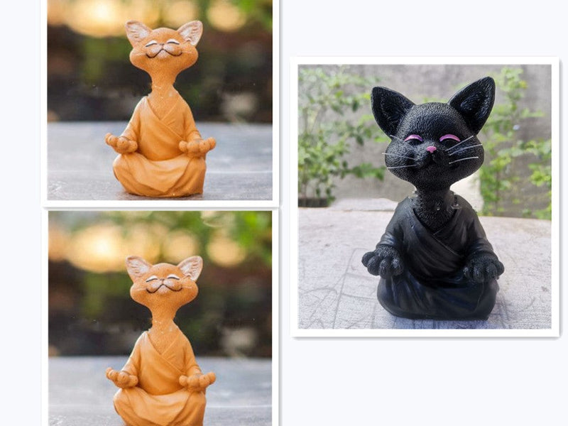 7combination Whimsical Black Buddha Cat Figurine