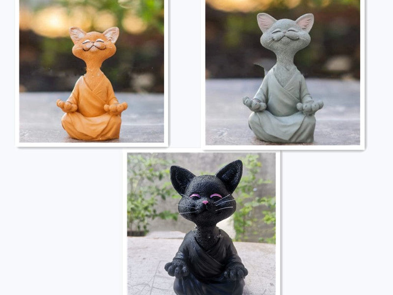 8combination Whimsical Black Buddha Cat Figurine