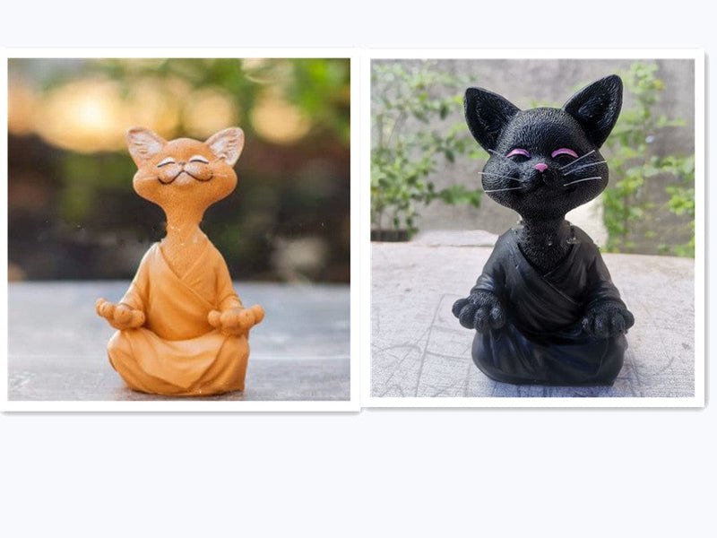 11combination Whimsical Black Buddha Cat Figurine
