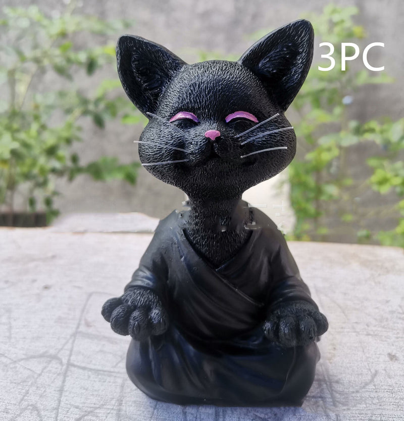 16combination Whimsical Black Buddha Cat Figurine