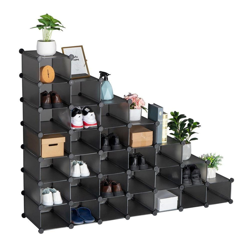 7-Tier Shoe Rack, 28-Pair Plastic Shoe Units, Cabinet Storage Organizer