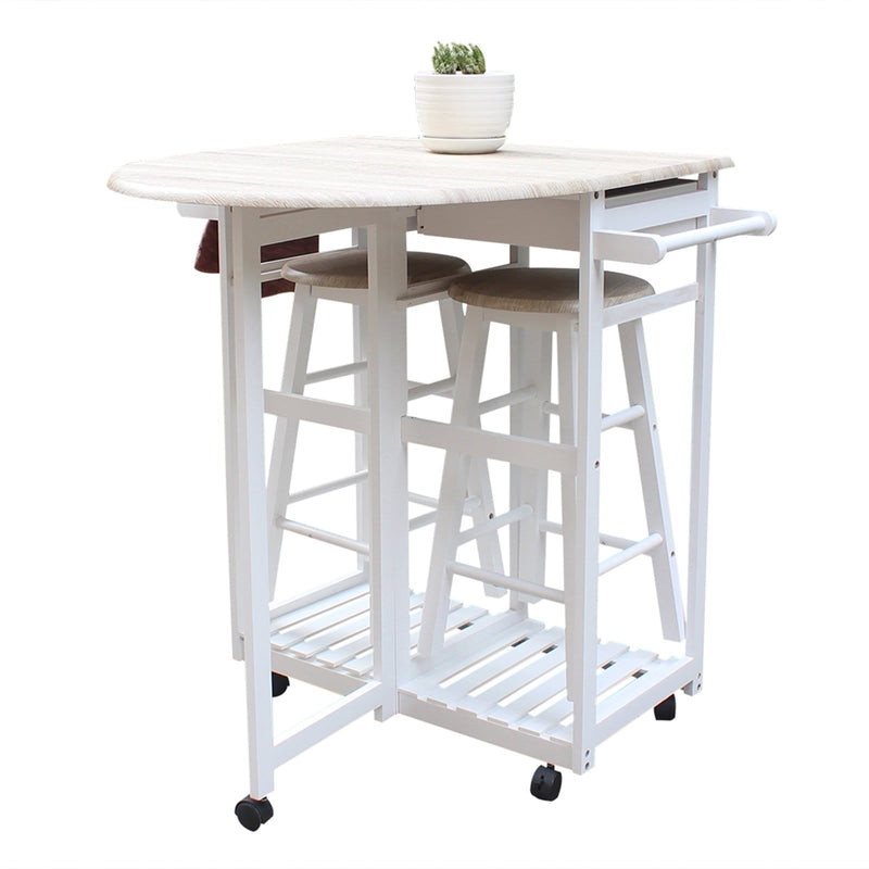 Foldable Dining Cart With Stools