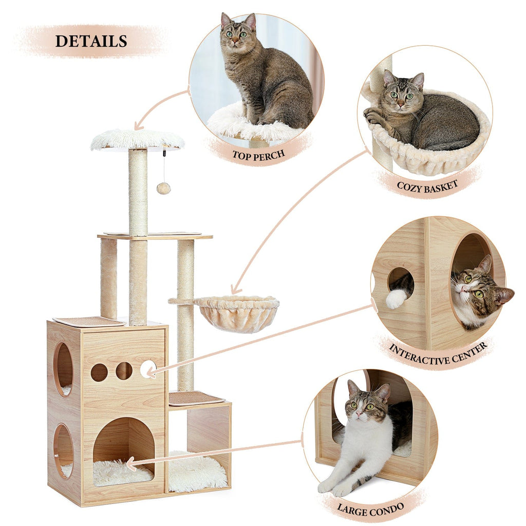 Modern Luxury Cat Tree Wooden Multi-Level Cat Tower The Prime Mart