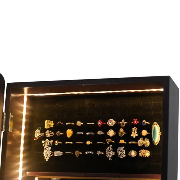 Non-Full Mirror Wooden Floor Standing Jewelry Storage Cabinet Dark Brown