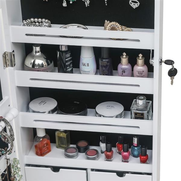 Non-Full Mirror Wooden Wall Mounted Jewelry Storage Cabinet White