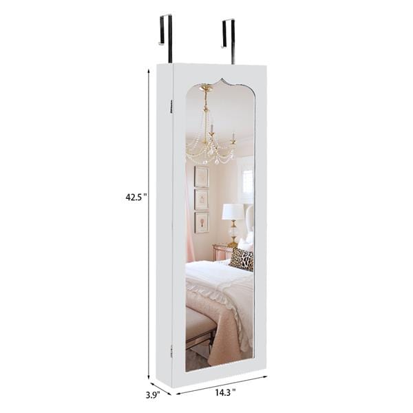 Non-Full Mirror Wooden Wall Mounted Jewelry Storage Cabinet White