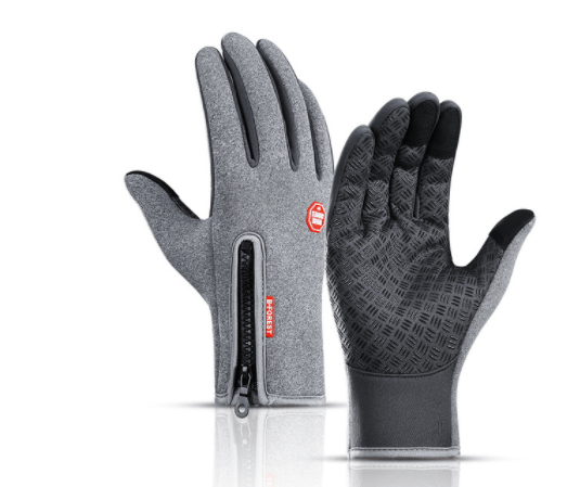 Grey / XL / Zipper Outdoor Waterproof Gloves Windproof Warm Fleece Mountaineering Gloves