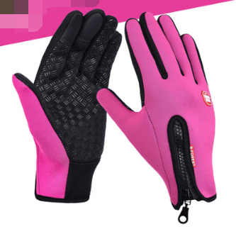 Rose red / L / Silicone type Outdoor Waterproof Gloves Windproof Warm Fleece Mountaineering Gloves