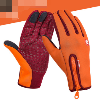 Orange 2pcs / XL / Zipper Outdoor Waterproof Gloves Windproof Warm Fleece Mountaineering Gloves