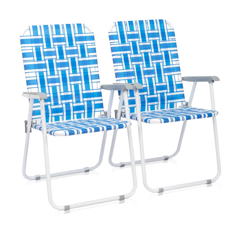 2pcs Steel Tube Folding Beach Chair Blue& White Strip