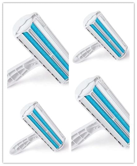 Blue 4pcs 2-Way Lint Sticking Pet Hair Remover Roller Pet Hair Cleaning Brush