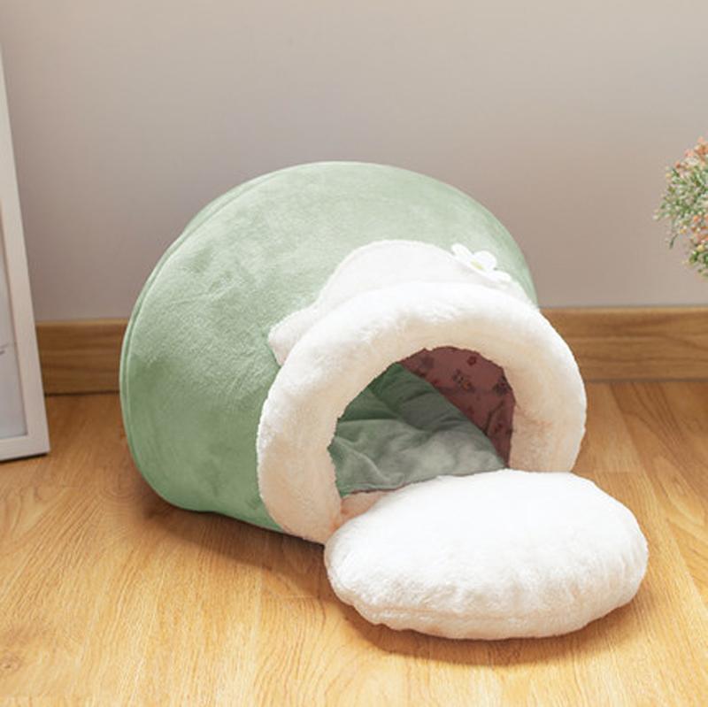 Green / S 3 in1 Pet Bed for Cat Dog, Pet Bed Sleeping Bag