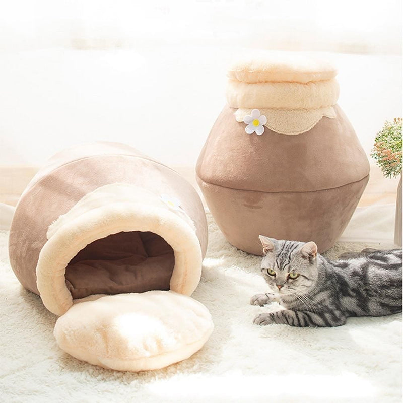 Brown / M 3 in1 Pet Bed for Cat Dog, Pet Bed Sleeping Bag