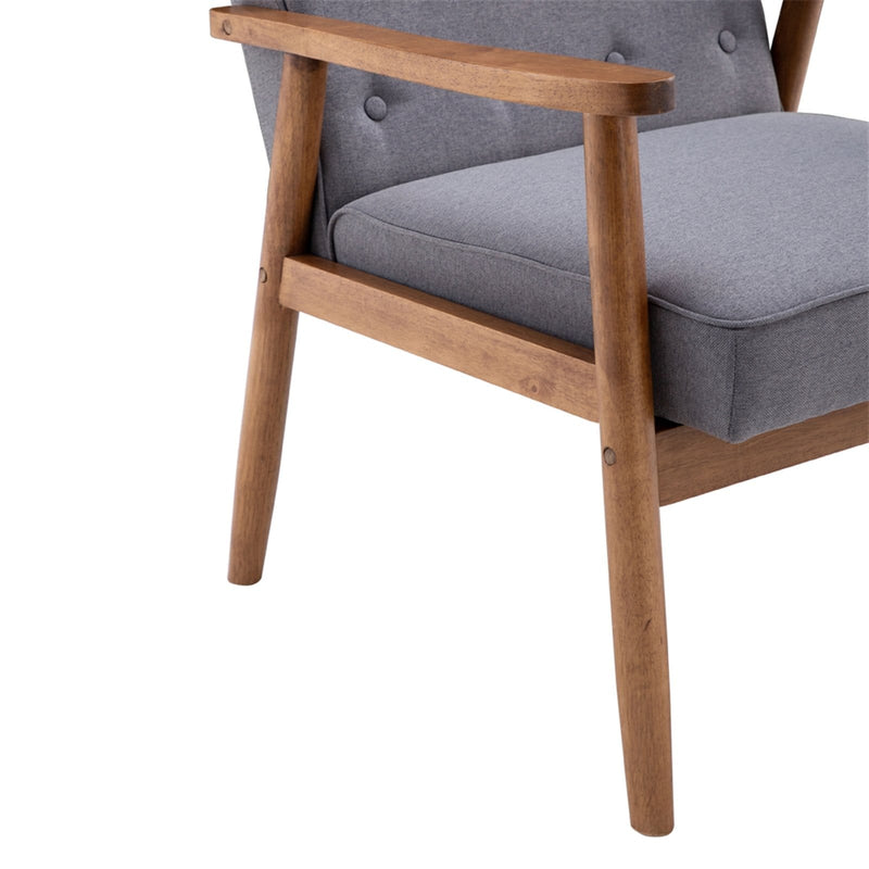 Retro Modern Wooden Single Chair, Grey Fabric
