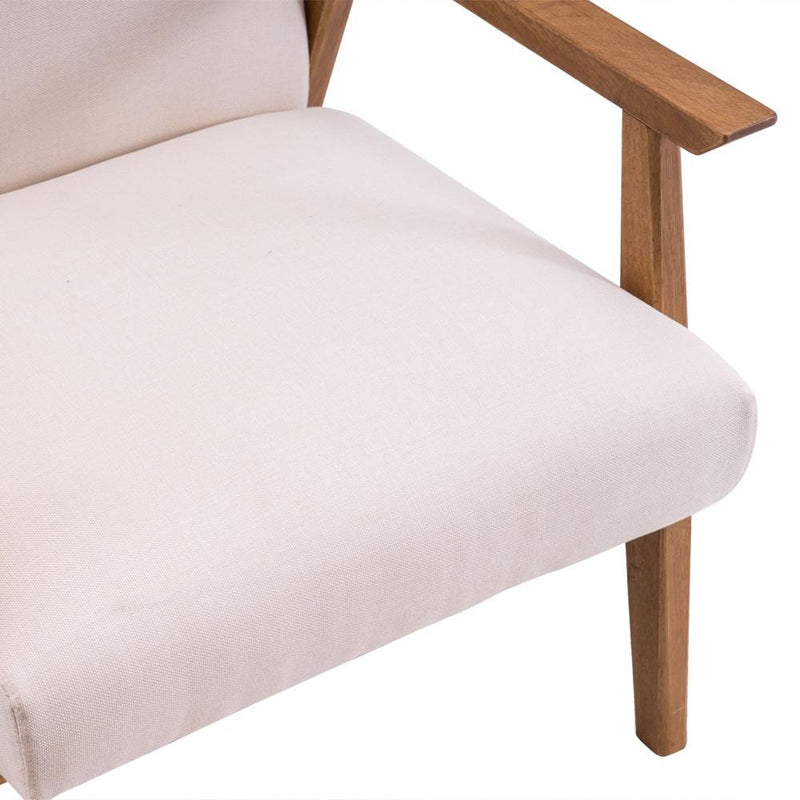 Solid Wood Retro Simple Single Sofa Chair Backrest Beige