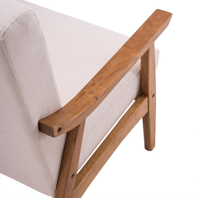 Solid Wood Retro Simple Single Sofa Chair Backrest Beige
