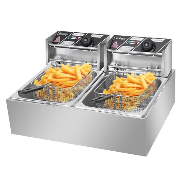 Stainless Steel Double Cylinder Electric Fryer 5000W MAX 110V 12.7QT/12L