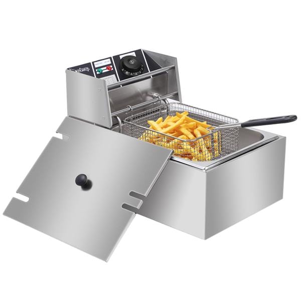 Stainless Steel Single Cylinder Electric Fryer  2500W MAX 110V 6.3QT/6L