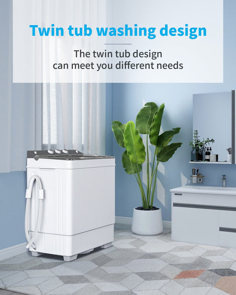 Twin Tub with Built-in Drain Pump 26Lbs Washing Machine White & Grey