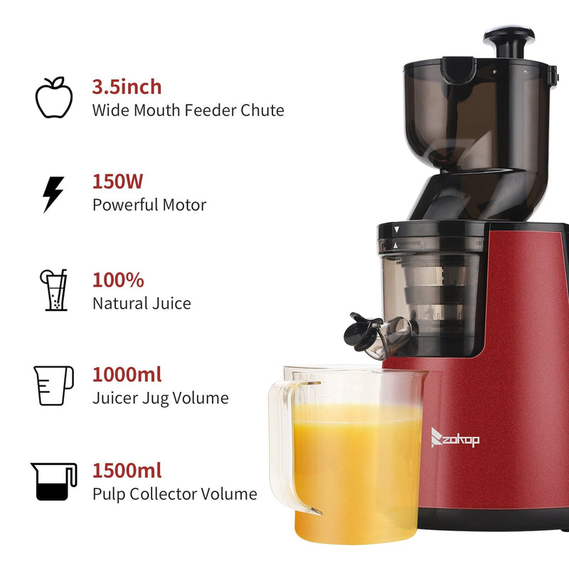 Two-speed Electric Cold Press Slow Masticating Juicer 120V 150W 1000ml Juice Cup 1500ml Pomace Cup