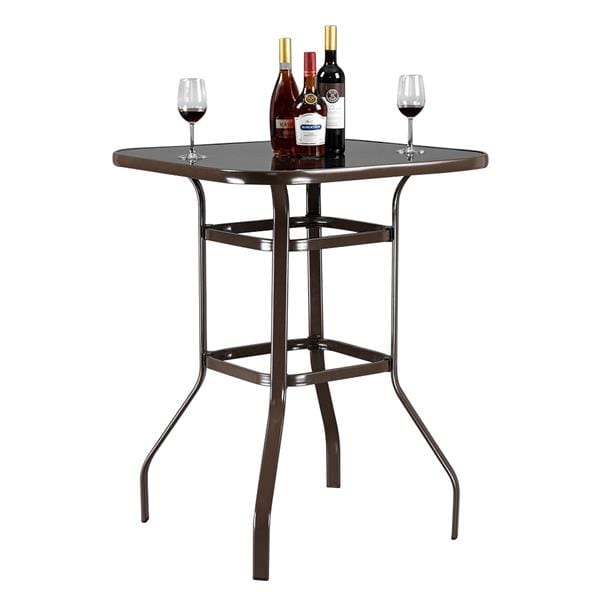Wrought Iron Glass High Bar Table Brown